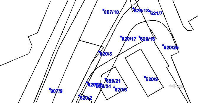 Parcela st. 620/3 v KÚ Otvice, Katastrální mapa