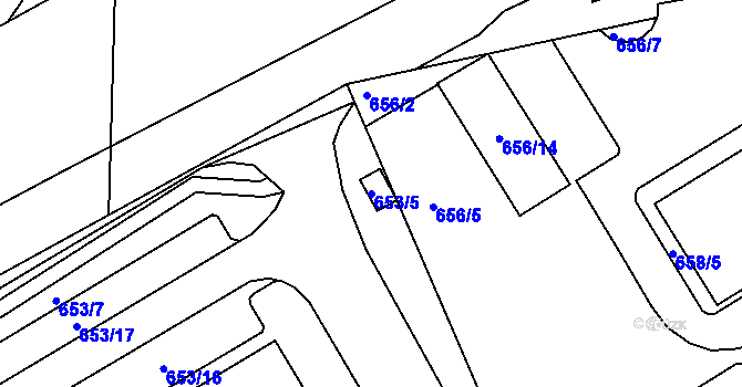 Parcela st. 653/5 v KÚ Otvice, Katastrální mapa