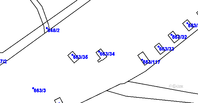 Parcela st. 663/34 v KÚ Otvice, Katastrální mapa