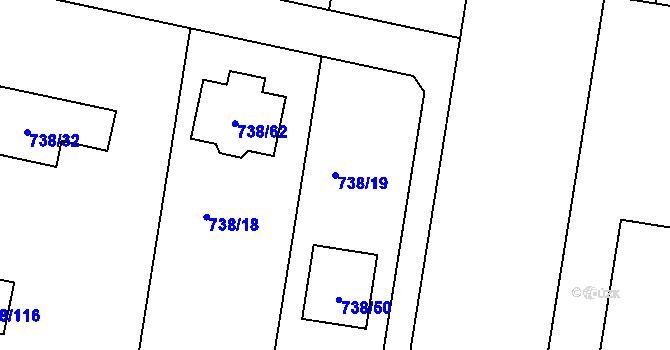 Parcela st. 738/19 v KÚ Otvice, Katastrální mapa