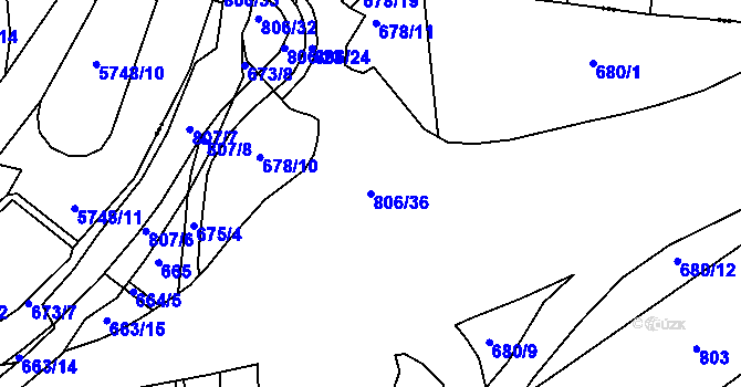 Parcela st. 806/36 v KÚ Otvice, Katastrální mapa