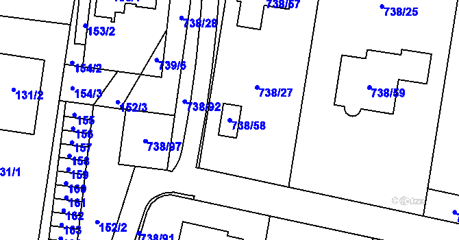 Parcela st. 738/58 v KÚ Otvice, Katastrální mapa
