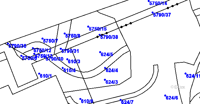 Parcela st. 624/5 v KÚ Otvice, Katastrální mapa