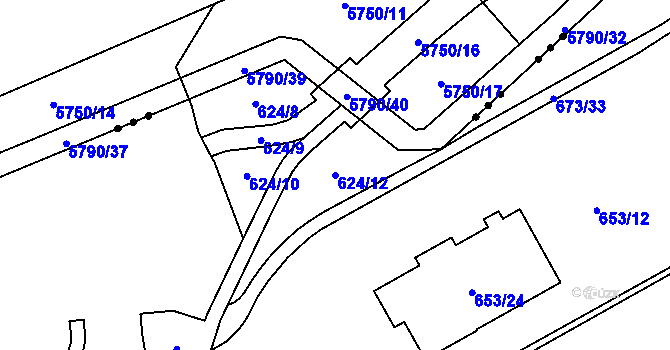 Parcela st. 624/12 v KÚ Otvice, Katastrální mapa