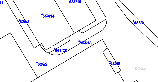 Parcela st. 653/18 v KÚ Otvice, Katastrální mapa