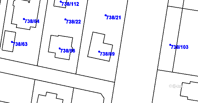 Parcela st. 738/89 v KÚ Otvice, Katastrální mapa