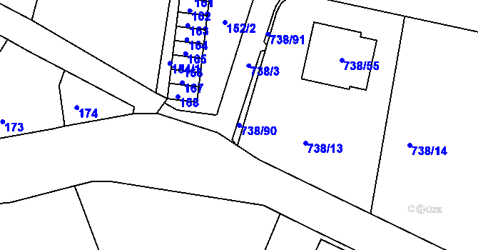 Parcela st. 738/90 v KÚ Otvice, Katastrální mapa