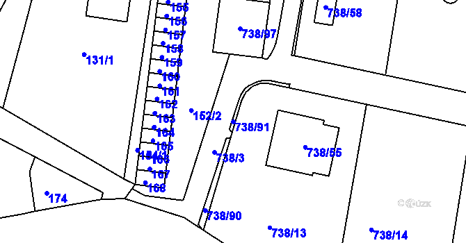 Parcela st. 738/91 v KÚ Otvice, Katastrální mapa