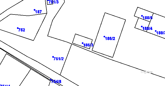 Parcela st. 186/3 v KÚ Otvice, Katastrální mapa