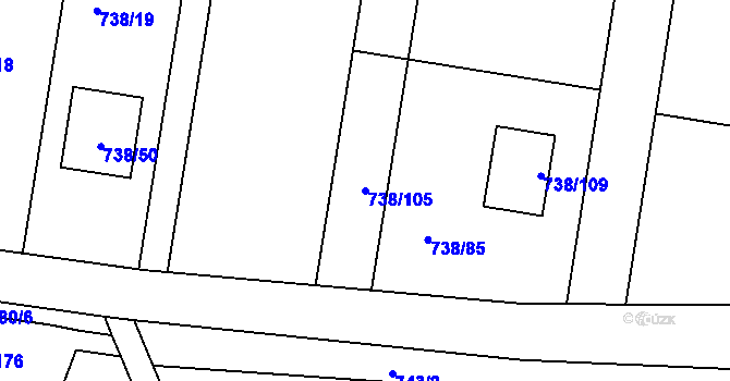 Parcela st. 738/105 v KÚ Otvice, Katastrální mapa