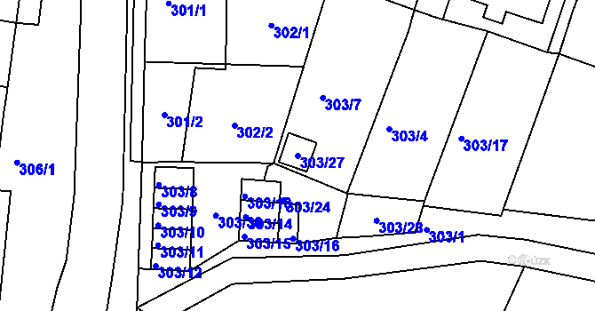 Parcela st. 303/27 v KÚ Otvice, Katastrální mapa