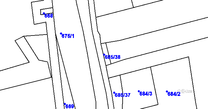 Parcela st. 685/38 v KÚ Otvice, Katastrální mapa