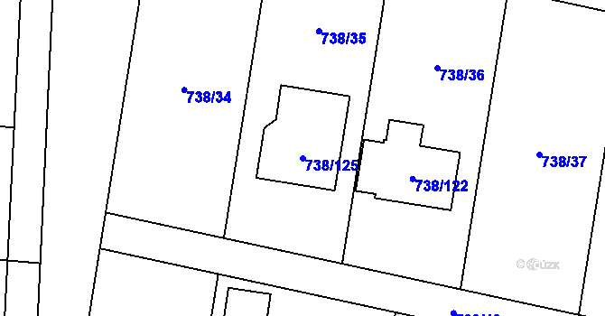 Parcela st. 738/125 v KÚ Otvice, Katastrální mapa
