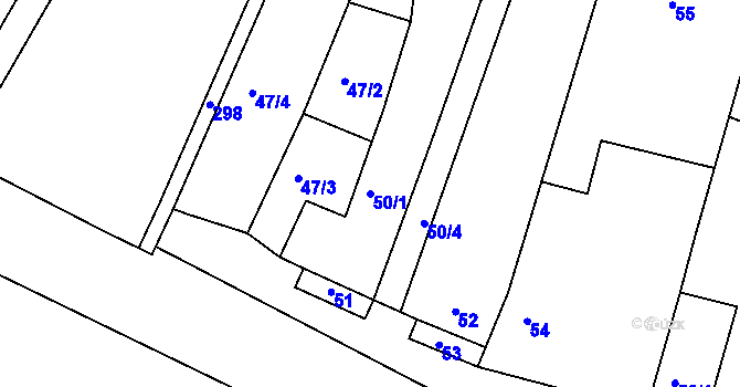 Parcela st. 50/1 v KÚ Pesvice, Katastrální mapa