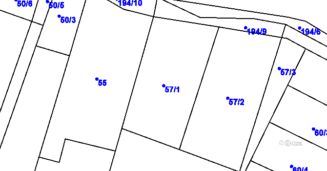Parcela st. 57/1 v KÚ Pesvice, Katastrální mapa