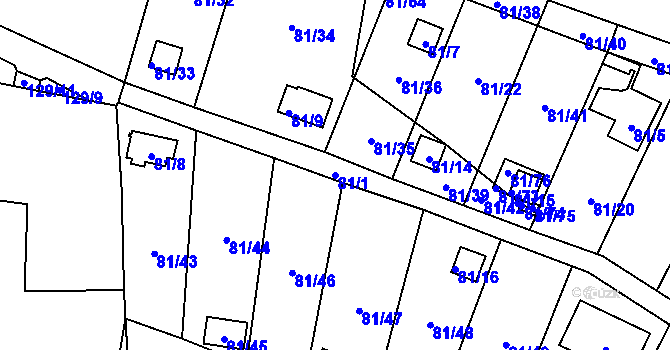 Parcela st. 81/1 v KÚ Pesvice, Katastrální mapa