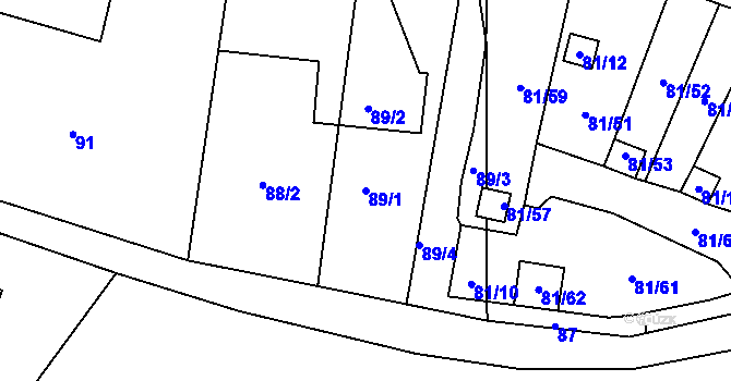 Parcela st. 89/1 v KÚ Pesvice, Katastrální mapa