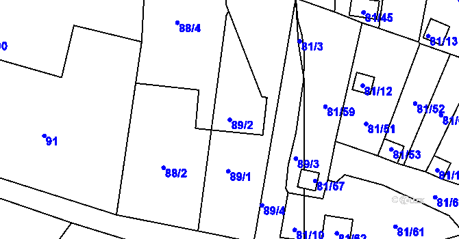 Parcela st. 89/2 v KÚ Pesvice, Katastrální mapa
