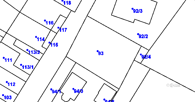 Parcela st. 93 v KÚ Pesvice, Katastrální mapa