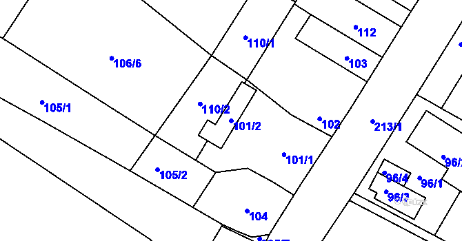 Parcela st. 101/2 v KÚ Pesvice, Katastrální mapa