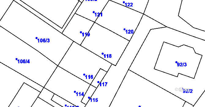 Parcela st. 118 v KÚ Pesvice, Katastrální mapa