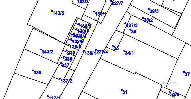 Parcela st. 227/4 v KÚ Pesvice, Katastrální mapa