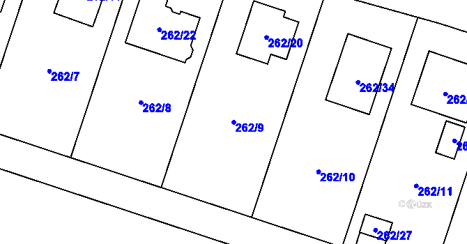 Parcela st. 262/9 v KÚ Pesvice, Katastrální mapa