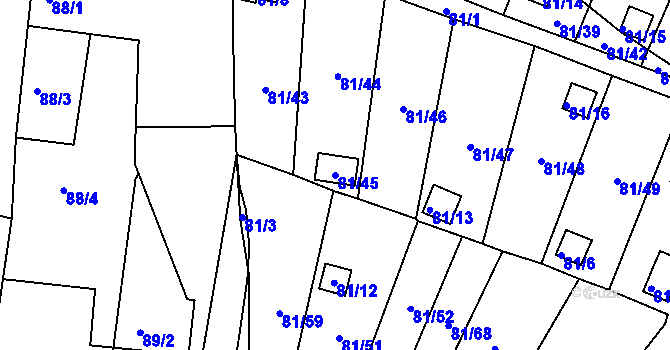 Parcela st. 81/45 v KÚ Pesvice, Katastrální mapa