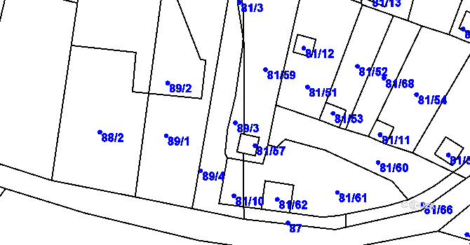 Parcela st. 89/3 v KÚ Pesvice, Katastrální mapa