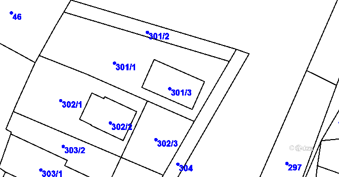 Parcela st. 301/3 v KÚ Pesvice, Katastrální mapa