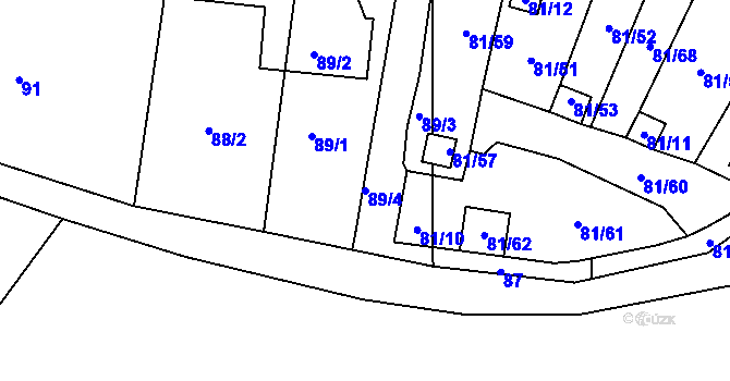 Parcela st. 89/4 v KÚ Pesvice, Katastrální mapa