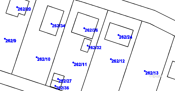 Parcela st. 262/32 v KÚ Pesvice, Katastrální mapa