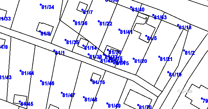 Parcela st. 81/73 v KÚ Pesvice, Katastrální mapa