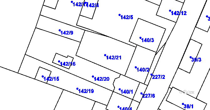 Parcela st. 142/21 v KÚ Pesvice, Katastrální mapa
