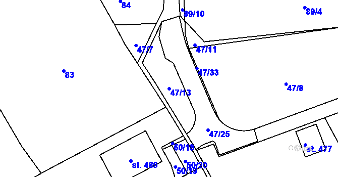 Parcela st. 47/13 v KÚ Otvovice, Katastrální mapa
