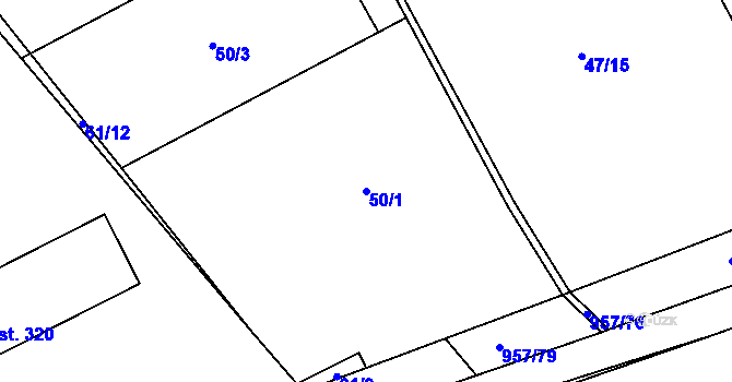 Parcela st. 50/1 v KÚ Otvovice, Katastrální mapa