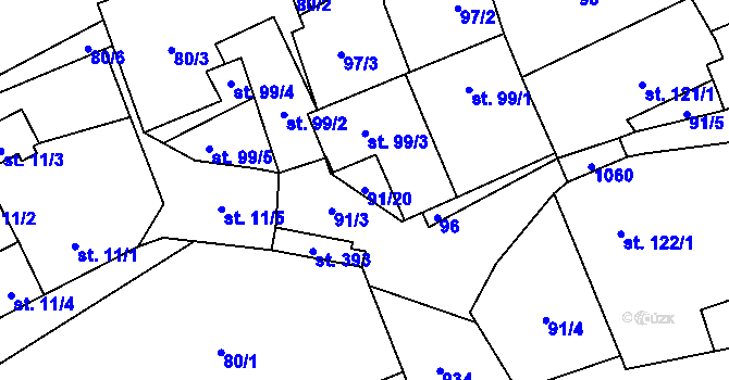 Parcela st. 91/20 v KÚ Otvovice, Katastrální mapa