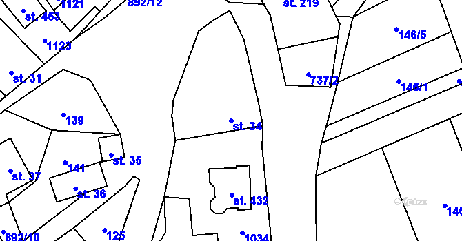 Parcela st. 34 v KÚ Otvovice, Katastrální mapa