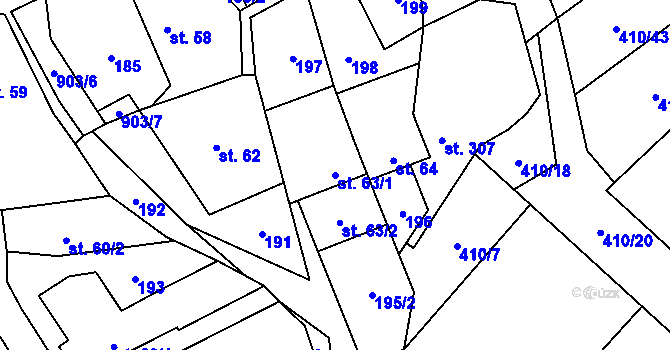 Parcela st. 63/1 v KÚ Otvovice, Katastrální mapa