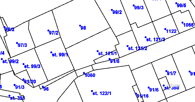 Parcela st. 121/1 v KÚ Otvovice, Katastrální mapa