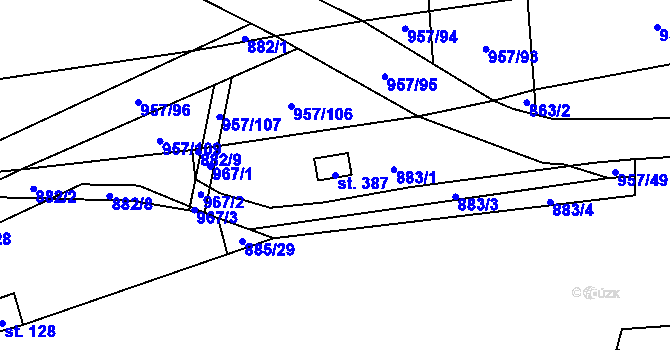 Parcela st. 387 v KÚ Otvovice, Katastrální mapa