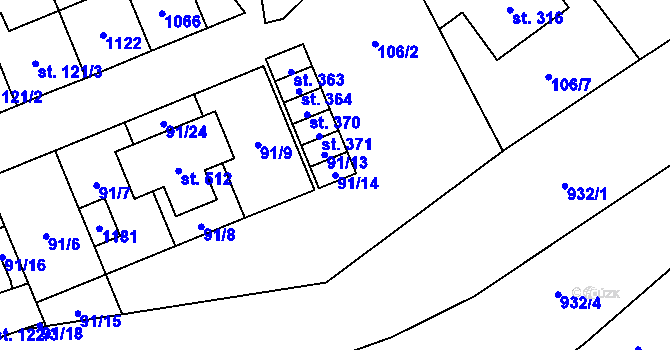Parcela st. 91/14 v KÚ Otvovice, Katastrální mapa