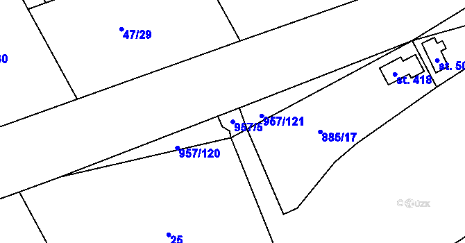 Parcela st. 957/5 v KÚ Otvovice, Katastrální mapa