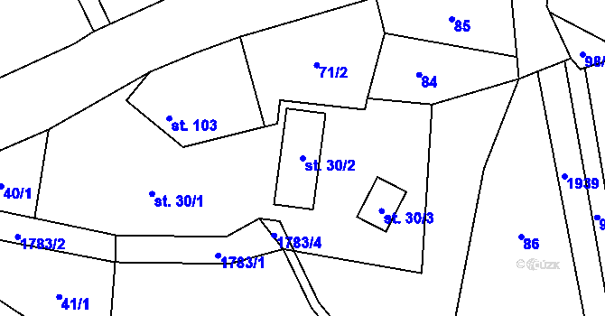 Parcela st. 30/2 v KÚ Ouběnice u Votic, Katastrální mapa