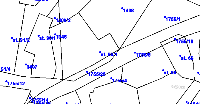 Parcela st. 89/1 v KÚ Ouběnice u Votic, Katastrální mapa