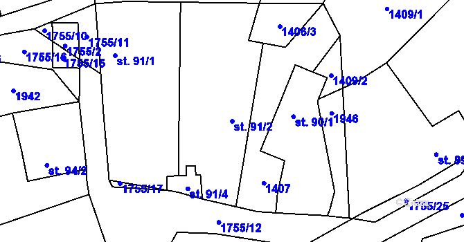 Parcela st. 91/2 v KÚ Ouběnice u Votic, Katastrální mapa