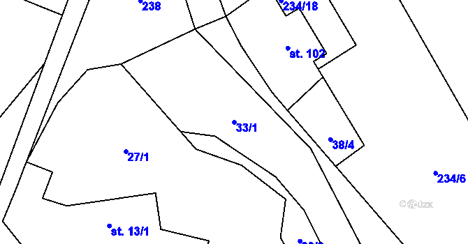 Parcela st. 33/1 v KÚ Ouběnice u Votic, Katastrální mapa