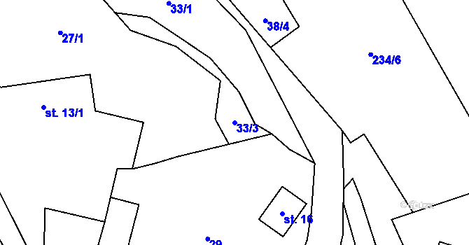 Parcela st. 33/3 v KÚ Ouběnice u Votic, Katastrální mapa