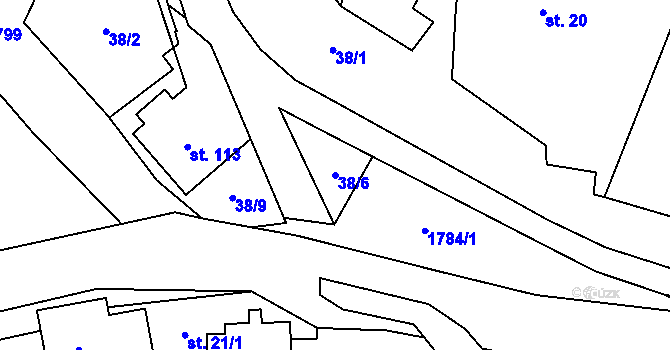 Parcela st. 38/6 v KÚ Ouběnice u Votic, Katastrální mapa