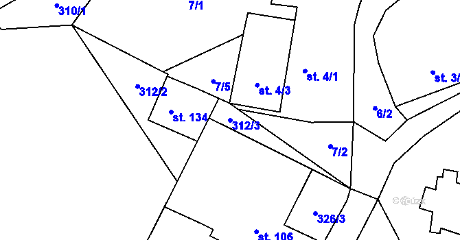 Parcela st. 312/3 v KÚ Ouběnice u Votic, Katastrální mapa